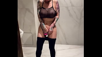 Crazy Slut Bald Doll Squirting In Male Public Urinal Slut With Big Tits