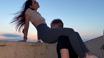Outdoor Leggings Pussy Worship Femdom On Rooftop