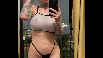Bald Slut Squirting Orgasm On The Mirror With Tattoos And Glasses